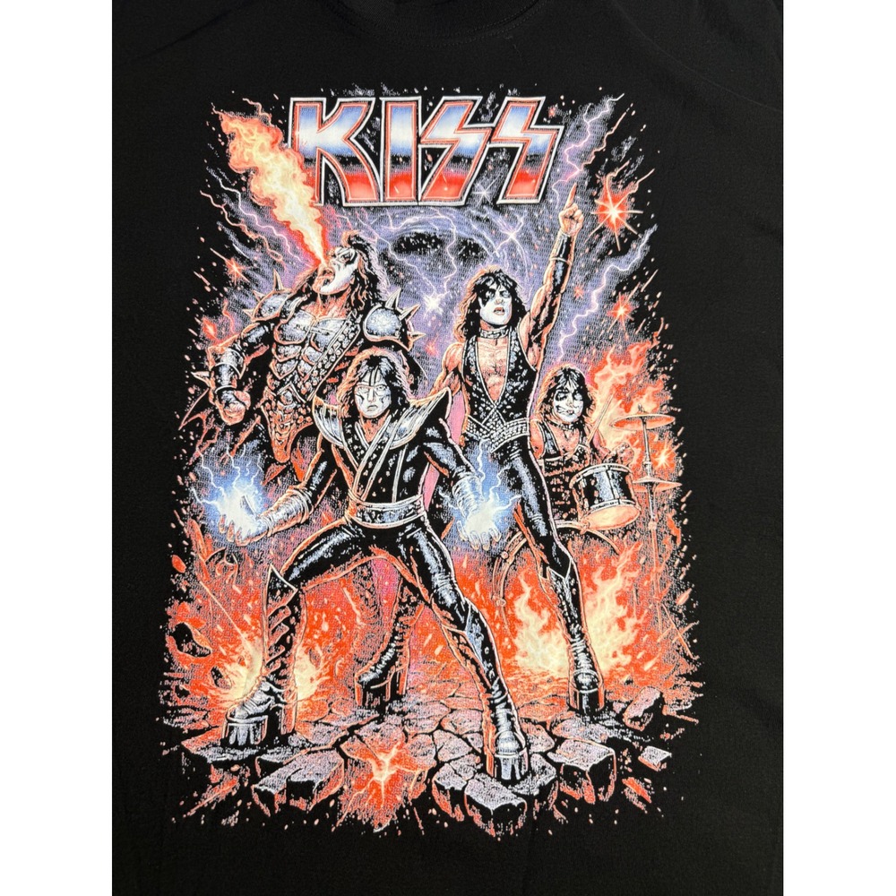 KISS Band Graphic T-Shirt Black Short Sleeve Rock Concert Tee Size L
